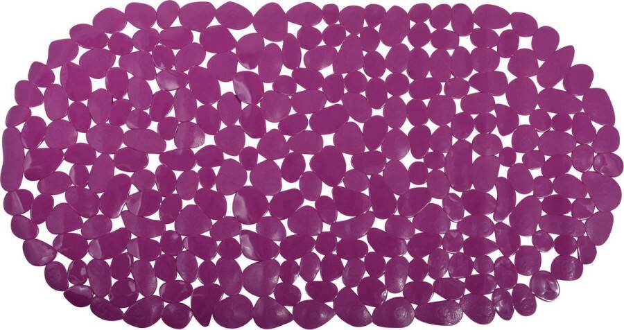 MSV Douche bad anti-slip mat badkamer pvc paars 39 x 99 cm zuignappen steentjes motief