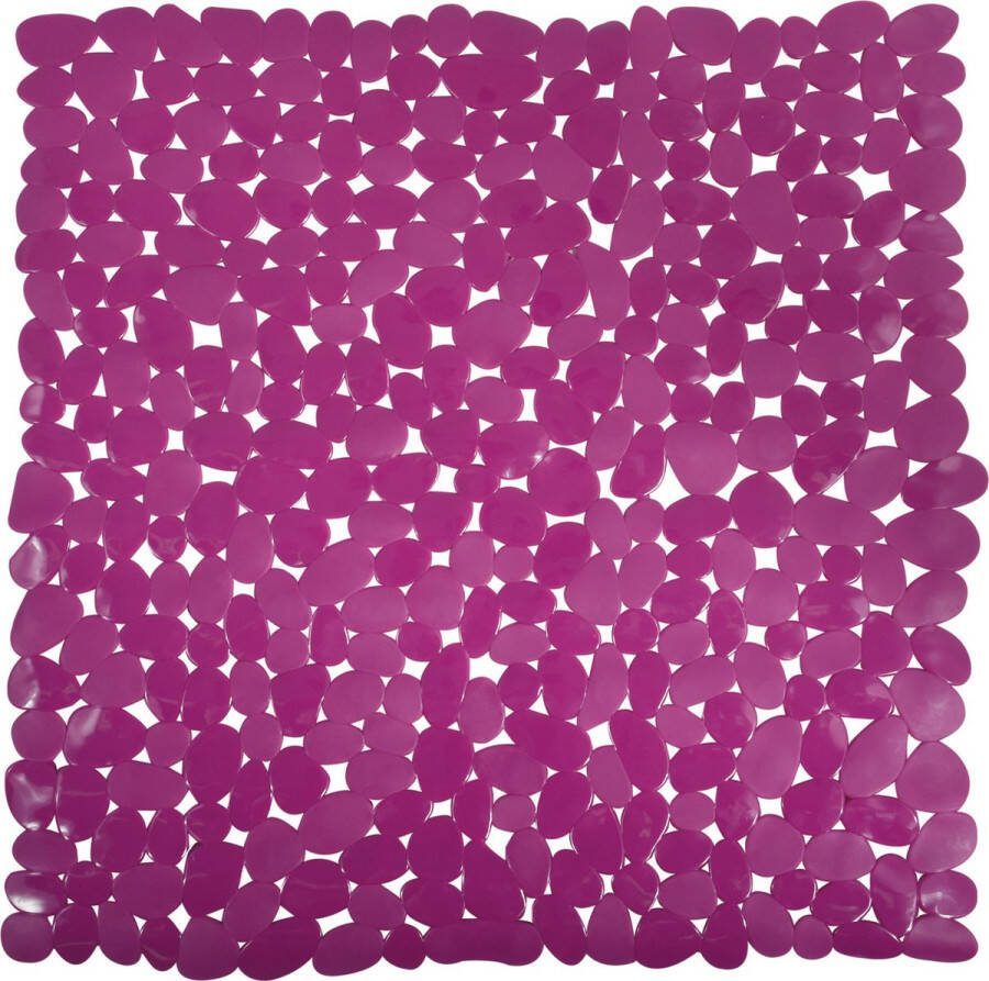 MSV Douche bad anti-slip mat badkamer pvc paars 54 x 54 cm zuignappen steentjes motief