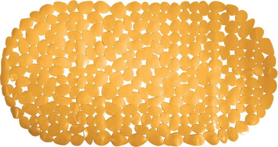 MSV Douche bad anti-slip mat badkamer pvc saffraan geel 35 x 68 cm zuignappen steentjes motief