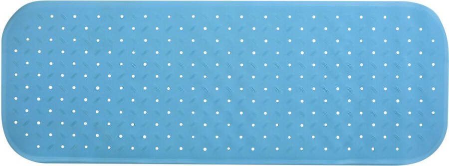 MSV Douche bad anti-slip mat badkamer rubber lichtblauw 36 x 97 cm met zuignappen extra lang formaat