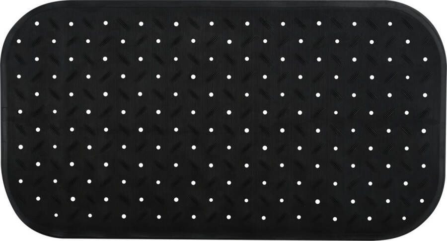 MSV Douche bad anti-slip mat badkamer rubber zwart 36 x 65 cm met zuignappen