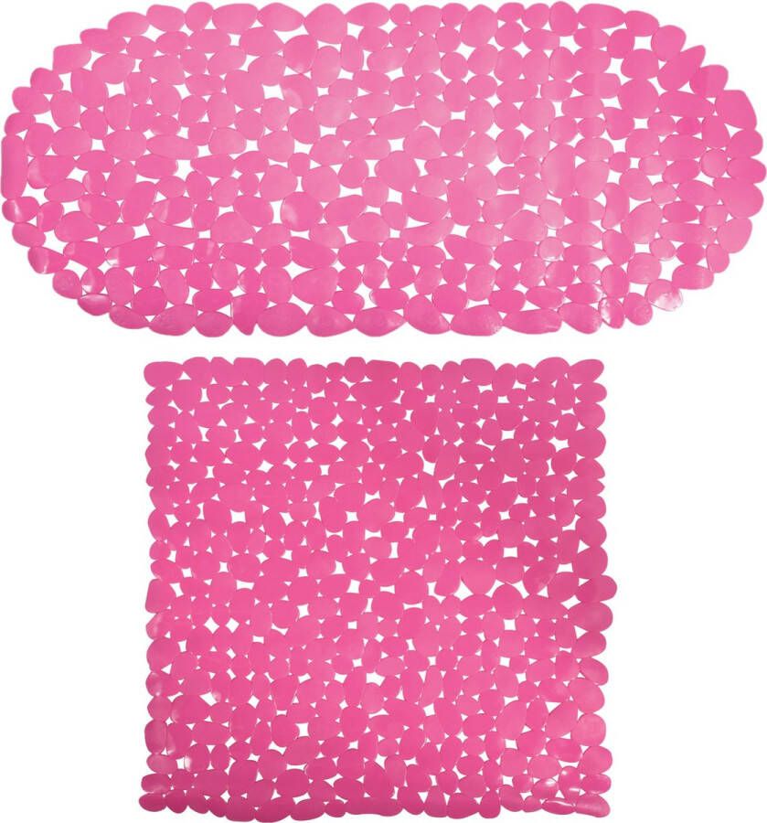 MSV Douche bad anti-slip matten set badkamer pvc 2x stuks fuchsia roze 2 formaten