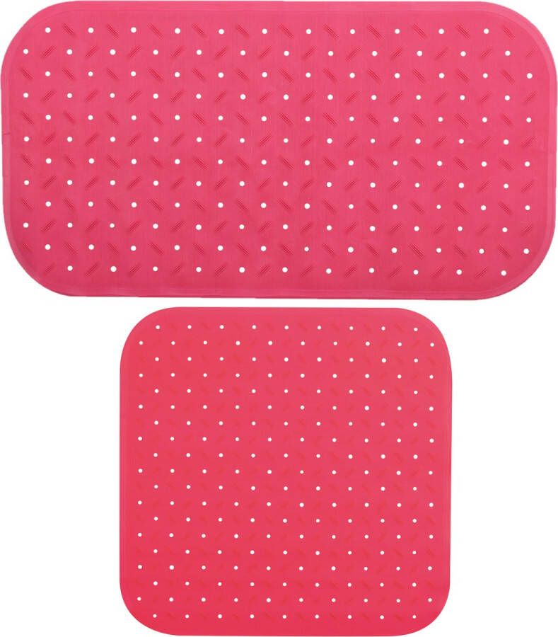 MSV Douche bad anti-slip matten set badkamer rubber 2x stuks fuchsia roze 2 formaten