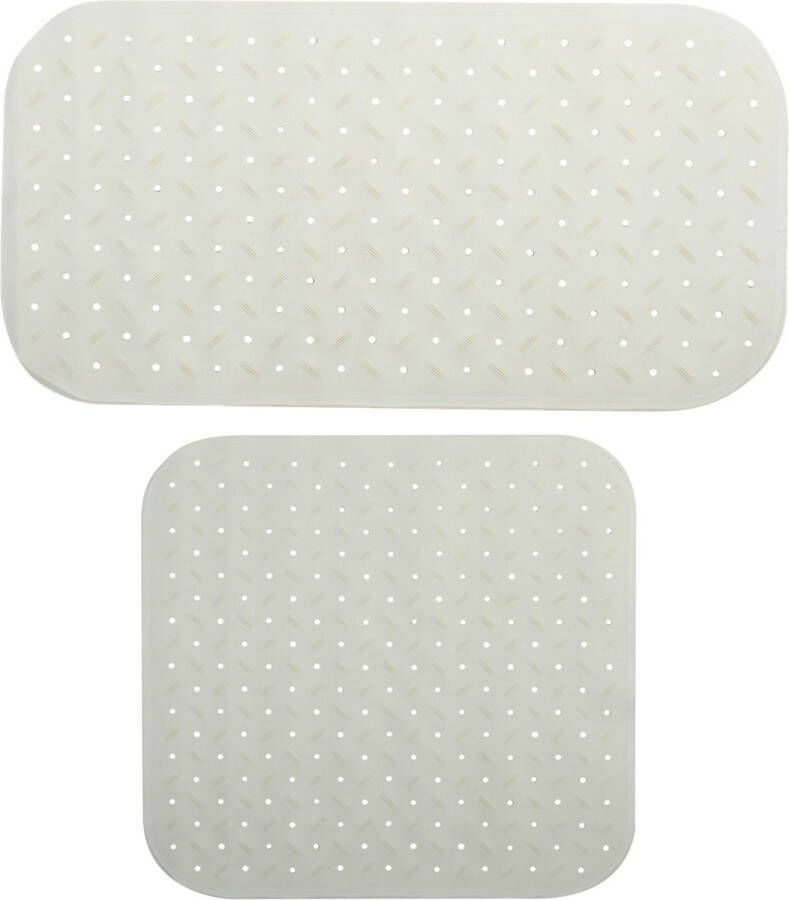 MSV Douche bad anti-slip matten set badkamer rubber 2x stuks wit 2 formaten
