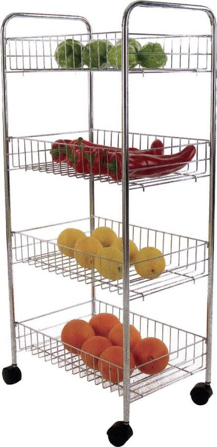 Spirella MSV Keuken badkamer trolleyA rvs metaal zilver met wielen 41 x 26 x 83 cm Opberg trolley