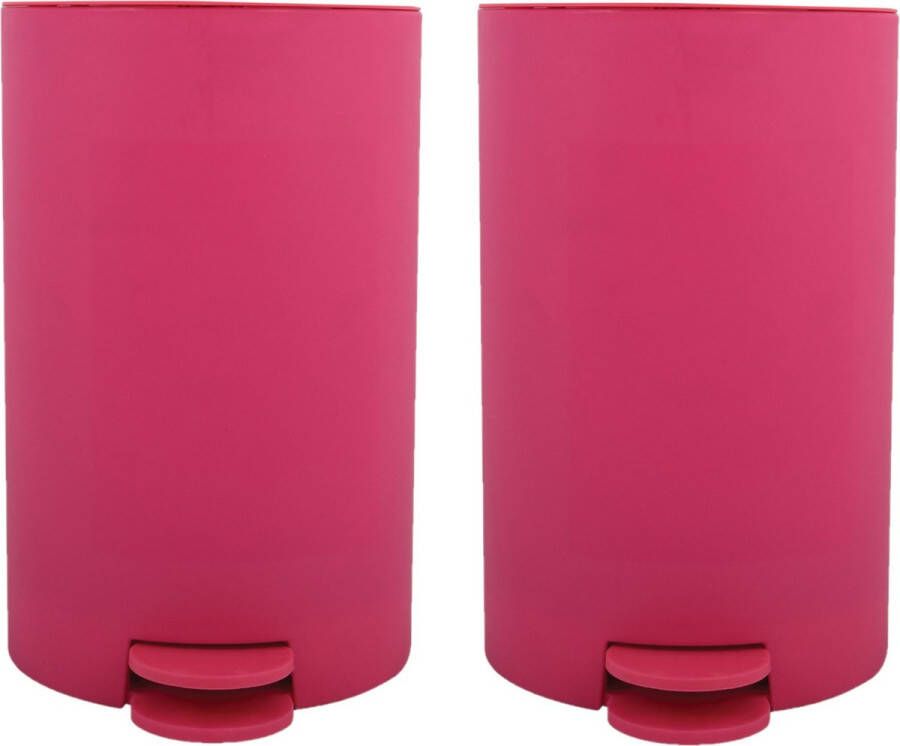 Spirella MSV kleine pedaalemmer 2x kunststof fuchsia roze 3L 15 x 27 cm Badkamer toilet Pedaalemmers