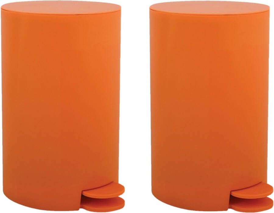 Spirella MSV kleine pedaalemmer 2x kunststof oranje 3L 15 x 27 cm Badkamer toilet Pedaalemmers