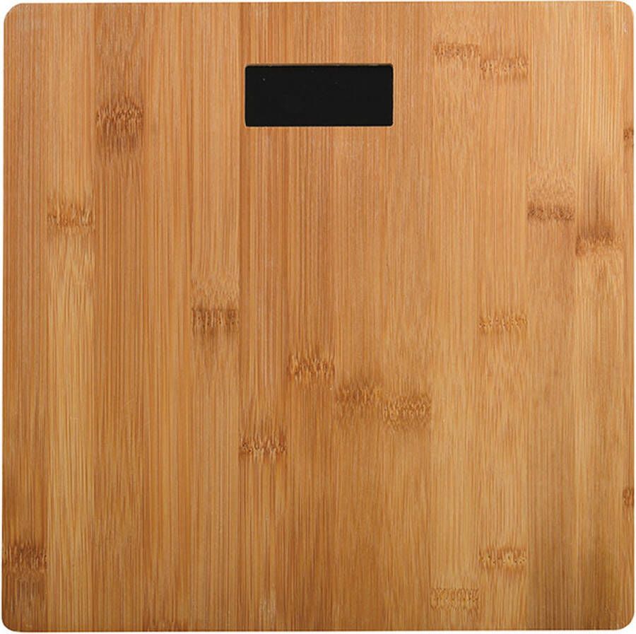 MSV Personen weegschaal Bamboe hout look glas 28 x 28 cm digitaal personenweegschalen