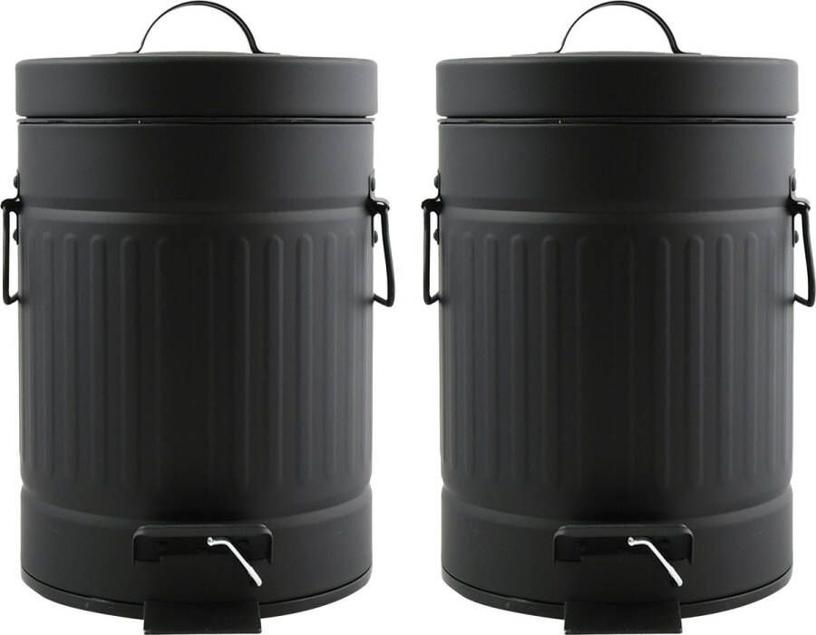 Spirella MSV Prullenbak pedaalemmer 2x Industrial metaal zwart 3L 17 x 26 cm Badkamer toilet Pedaalemmers