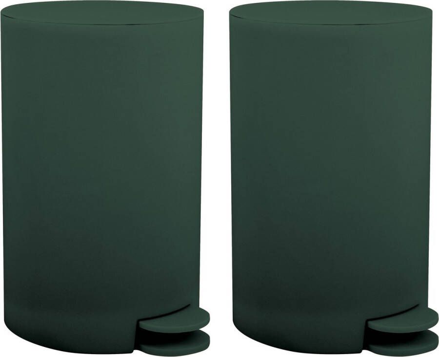 MSV Prullenbak pedaalemmer 2x kunststof donkergroen 3L klein model 15 x 27 cm Badkamer toilet
