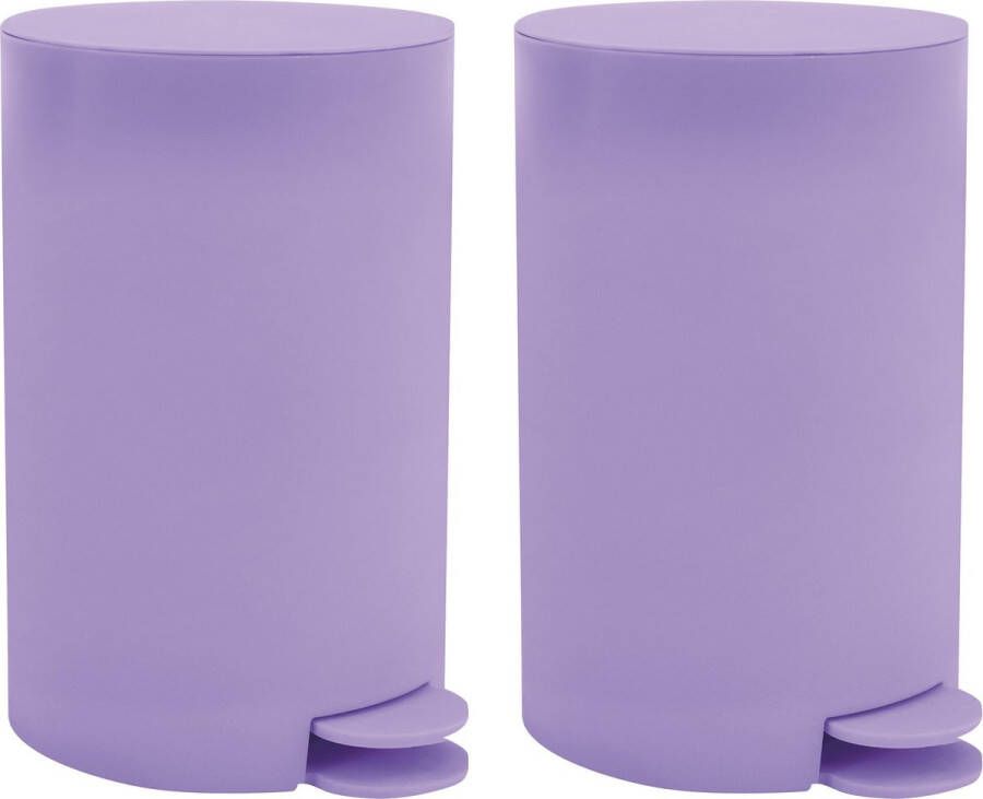 Spirella MSV kleine pedaalemmer 2x kunststof lila paars 3L 15 x 27 cm Badkamer toilet Pedaalemmers
