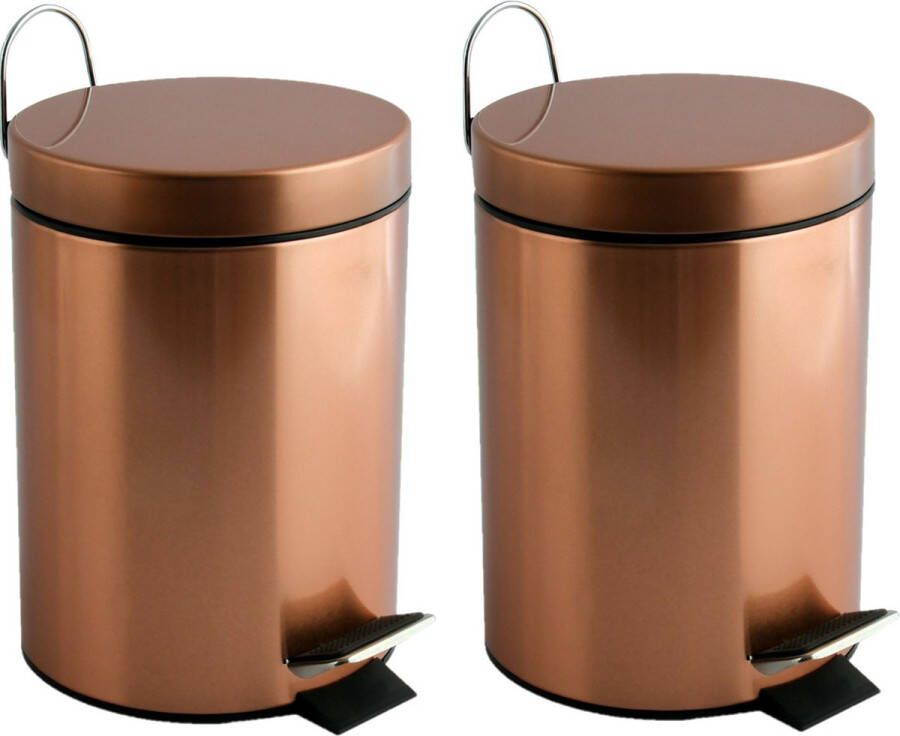 Spirella MSV Prullenbak pedaalemmer 2x metaal koper kleurig 3 liter 17 x 25 cm Badkamer toilet Pedaalemmers