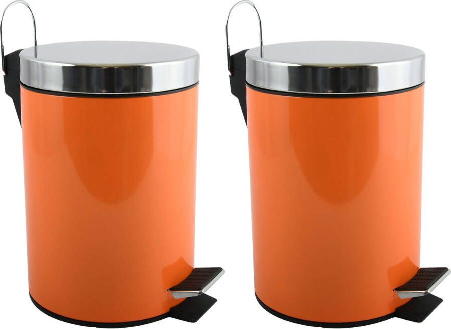 Spirella MSV Prullenbak pedaalemmer 2x metaal oranje 3 liter 17 x 25 cm Badkamer toilet Pedaalemmers