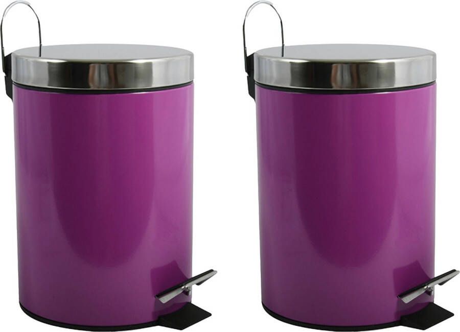 Spirella MSV Prullenbak pedaalemmer 2x metaal paars 3 liter 17 x 25 cm Badkamer toilet Pedaalemmers