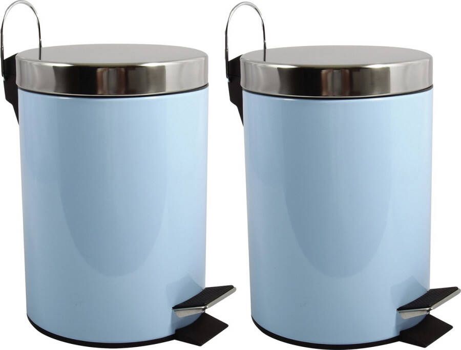 Spirella MSV Prullenbak pedaalemmer 2x metaal pastel blauw 3 liter 17 x 25 cm Badkamer toilet Pedaalemmers