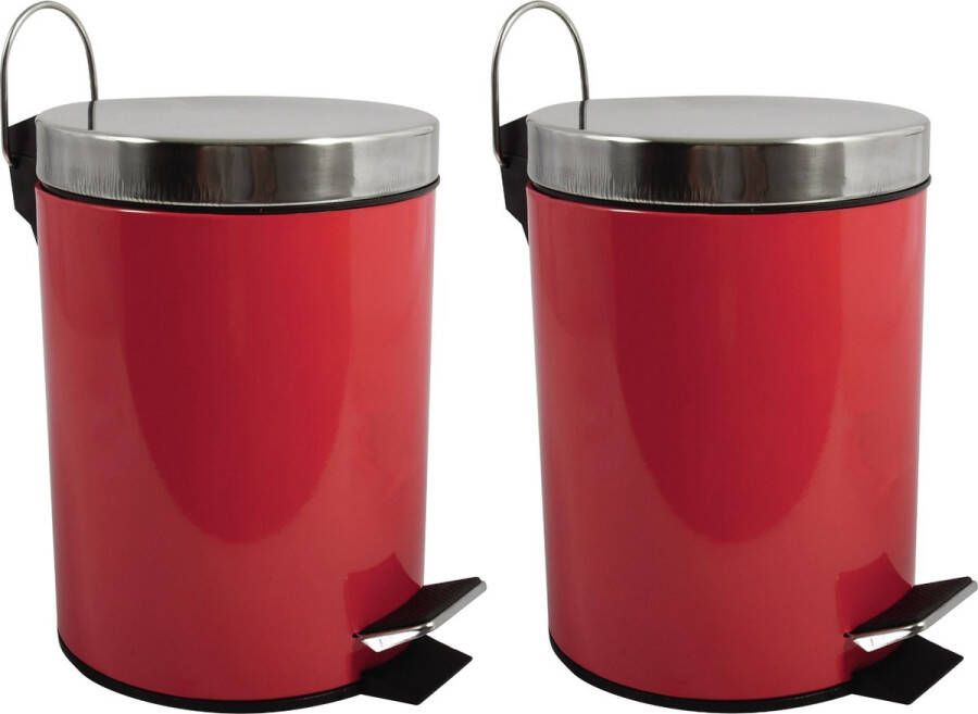 Spirella MSV Prullenbak pedaalemmer 2x metaal rood 3 liter 17 x 25 cm Badkamer toilet Pedaalemmers