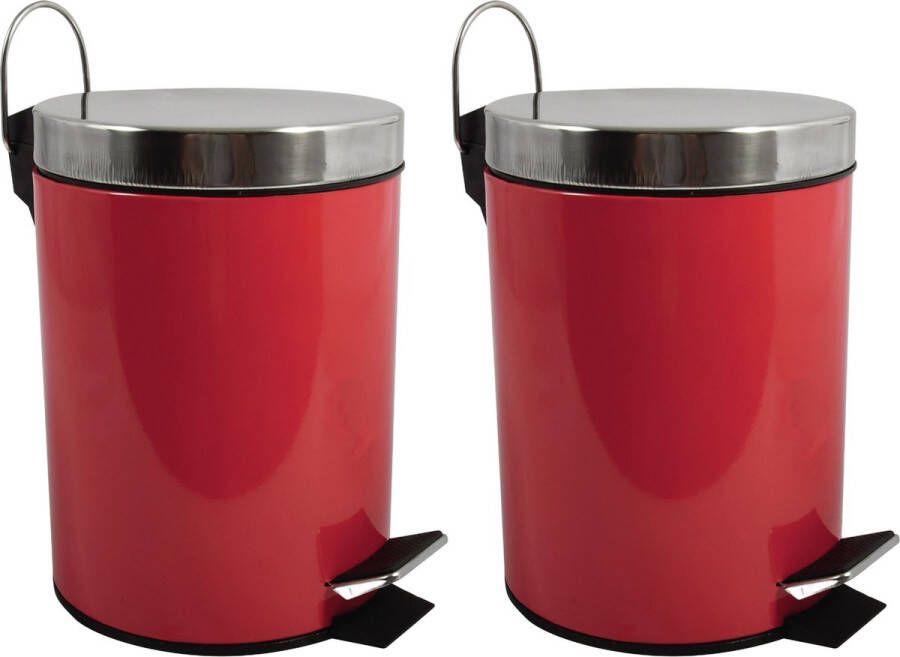 Spirella MSV Prullenbak pedaalemmer 2x metaal rood 5L 20 x 28 cm Badkamer toilet Pedaalemmers