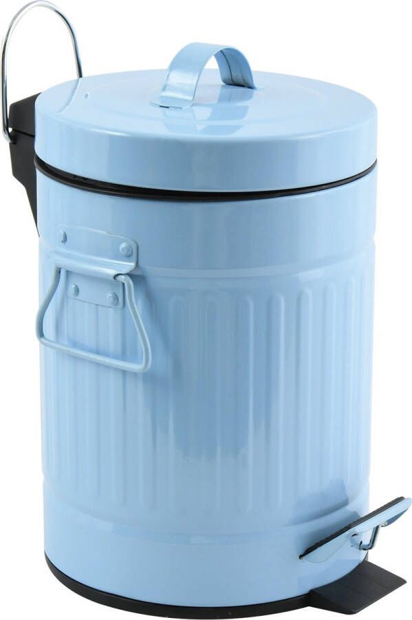 Spirella MSV Prullenbak pedaalemmer Industrial metaal pastel blauw 3L 17 x 26 cm Badkamer toilet Pedaalemmers