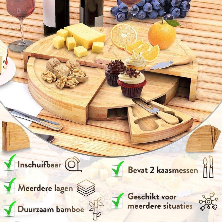 MT Deals Tapasplank Borrelplank Serveerplank Kaasplank Inclusief Kaasmesjes Taspasplank Bamboe Borrelplank Rond- ø 40 cm