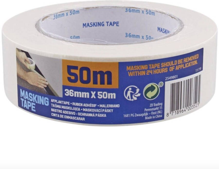 MT Masking tape Afplaktape 50 meter 36 mm x 50 m Schilderstape
