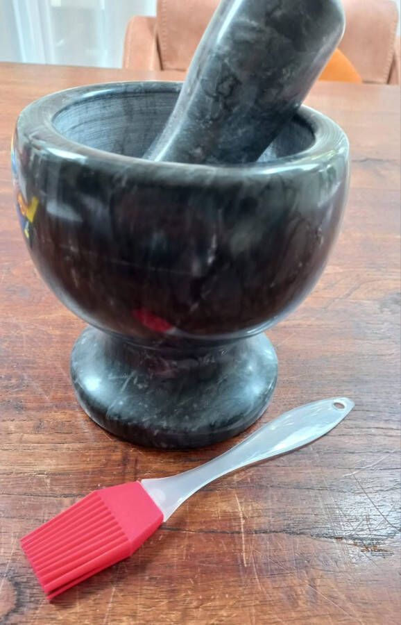 M.T.C © Vijzel -kruiden stamper-Antraciet grijze vijzel met stamper van graniet 13 cm Keuken kookbenodigdheden Kruiden en specerijen vermalen Pasta's en pesto maken Vijzels