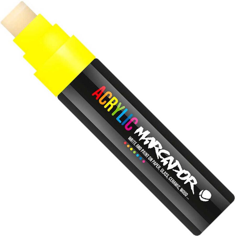 Mtn Acrylic Marcador Verfstift brede punt van 15 mm permanent Neon Geel