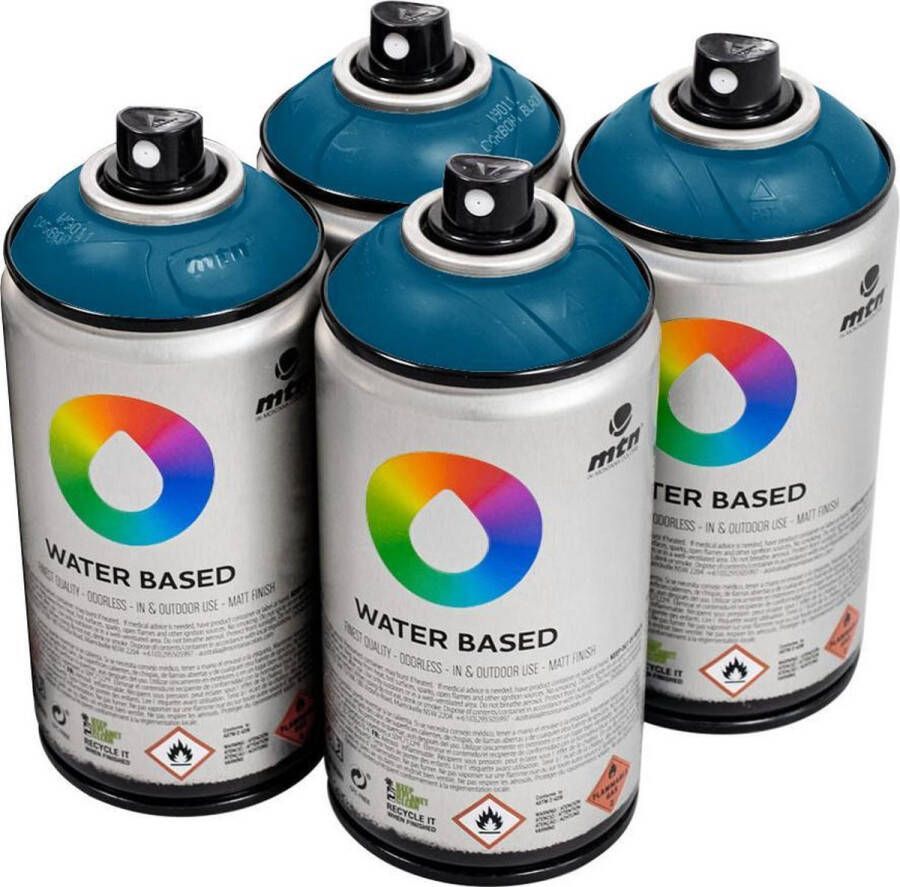 Mtn Groene waterbasis spuitverf Blue green Dark 4 stuks 300ml lage druk en matte afwerking