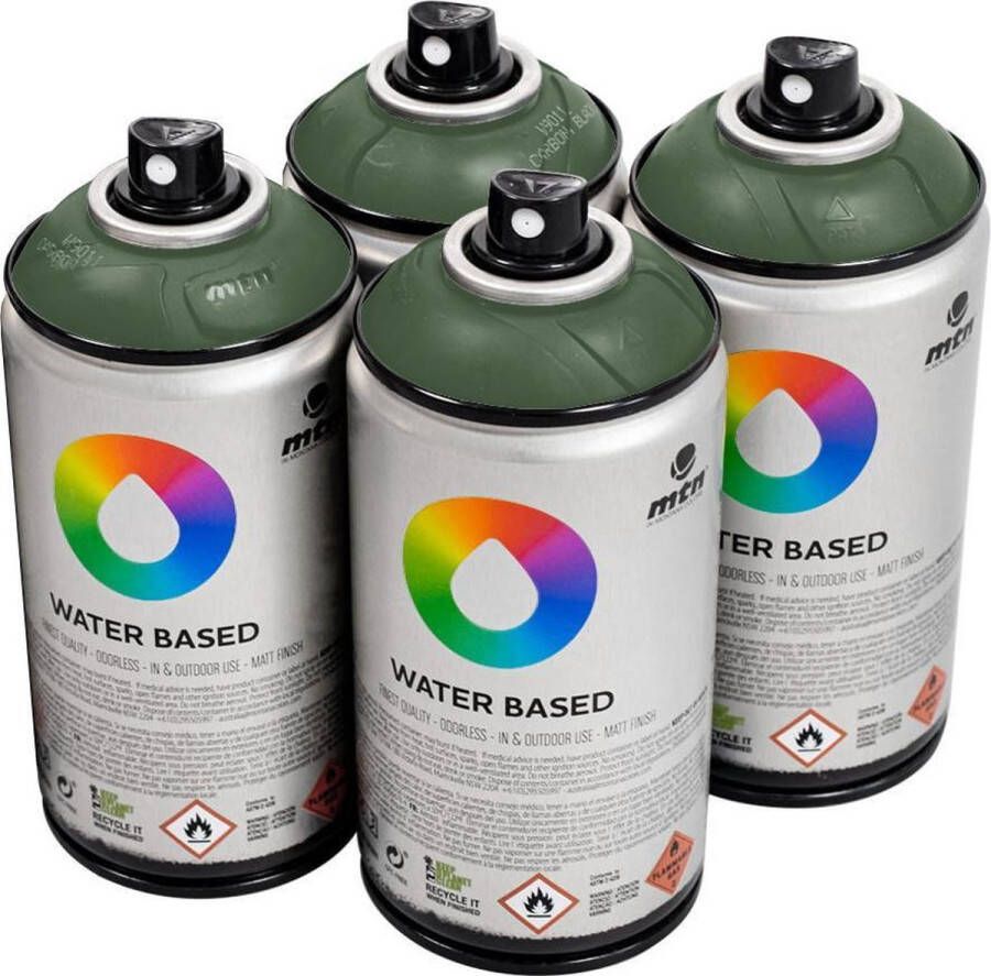 Mtn Groene waterbasis spuitverf Grey Green Dark 4 stuks 300ml lage druk en matte afwerking