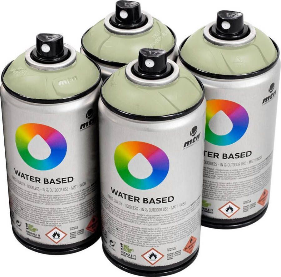 Mtn Groene waterbasis spuitverf Grey Green Light 4 stuks 300ml lage druk en matte afwerking