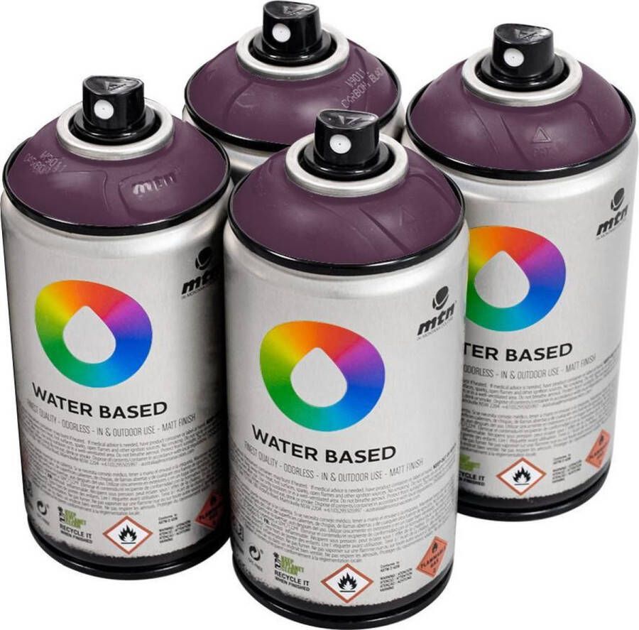 Mtn Paarse waterbasis spuitverf Blue Violet Dark 4 stuks 300ml lage druk en matte afwerking