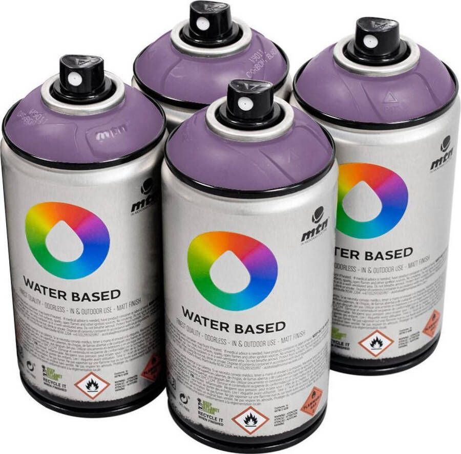 Mtn Paarse waterbasis spuitverf Dioxazine Purple Deep 4 stuks 300ml lage druk en matte afwerking