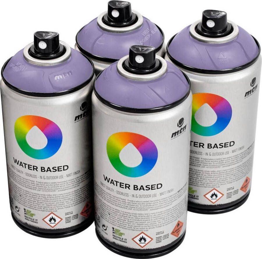 Mtn Paarse waterbasis spuitverf Dioxazine Purple Light 4 stuks 300ml lage druk en matte afwerking