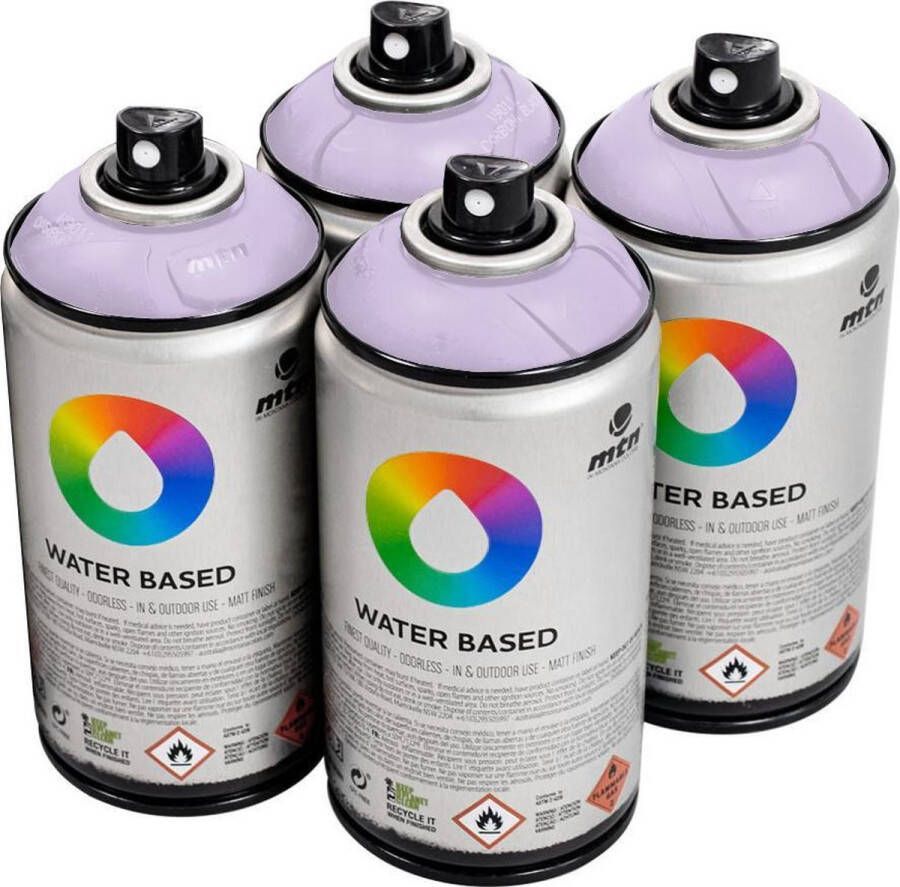 Mtn Paarse waterbasis spuitverf Dioxazine Purple Pale 4 stuks 300ml lage druk en matte afwerking