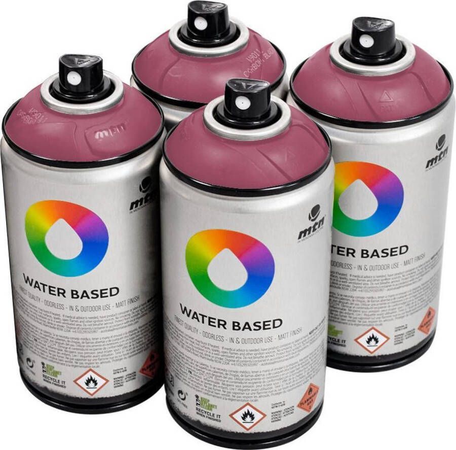 Mtn Paarse waterbasis spuitverf Red Violet 4 stuks 300ml lage druk en matte afwerking