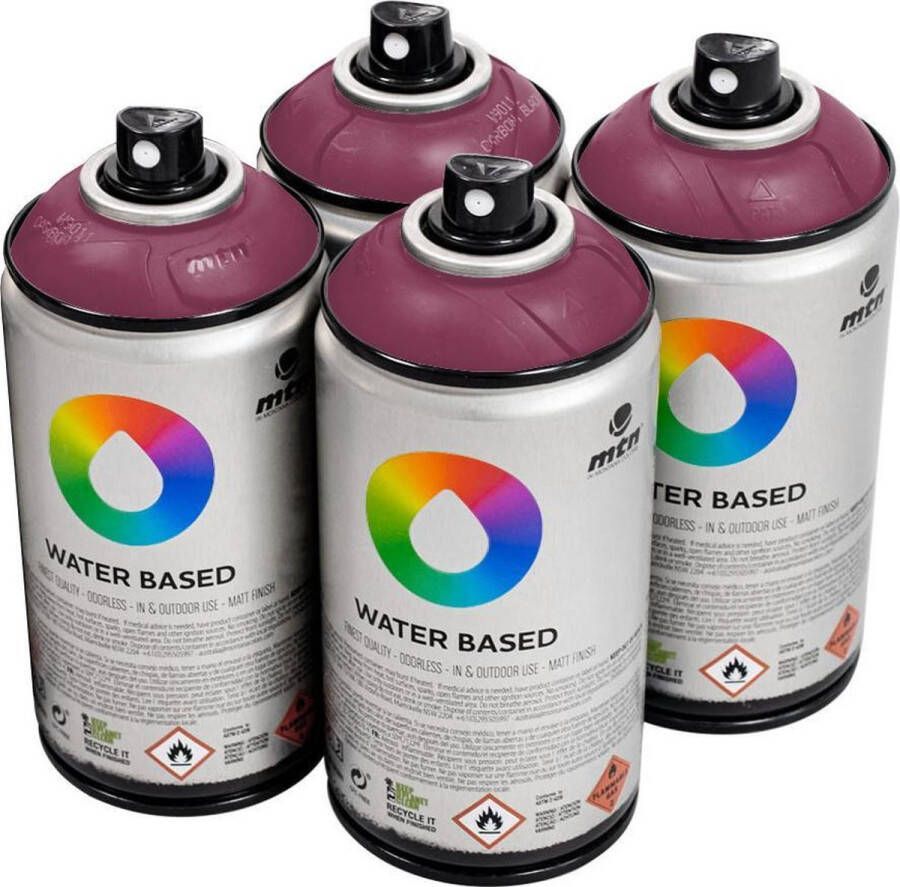 Mtn Paarse waterbasis spuitverf Red Violet Deep 4 stuks 300ml lage druk en matte afwerking