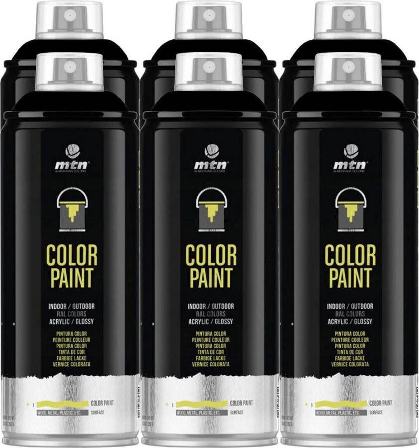 Mtn PRO Color Paint RAL Spuitverf 6 stuks Black 400ml