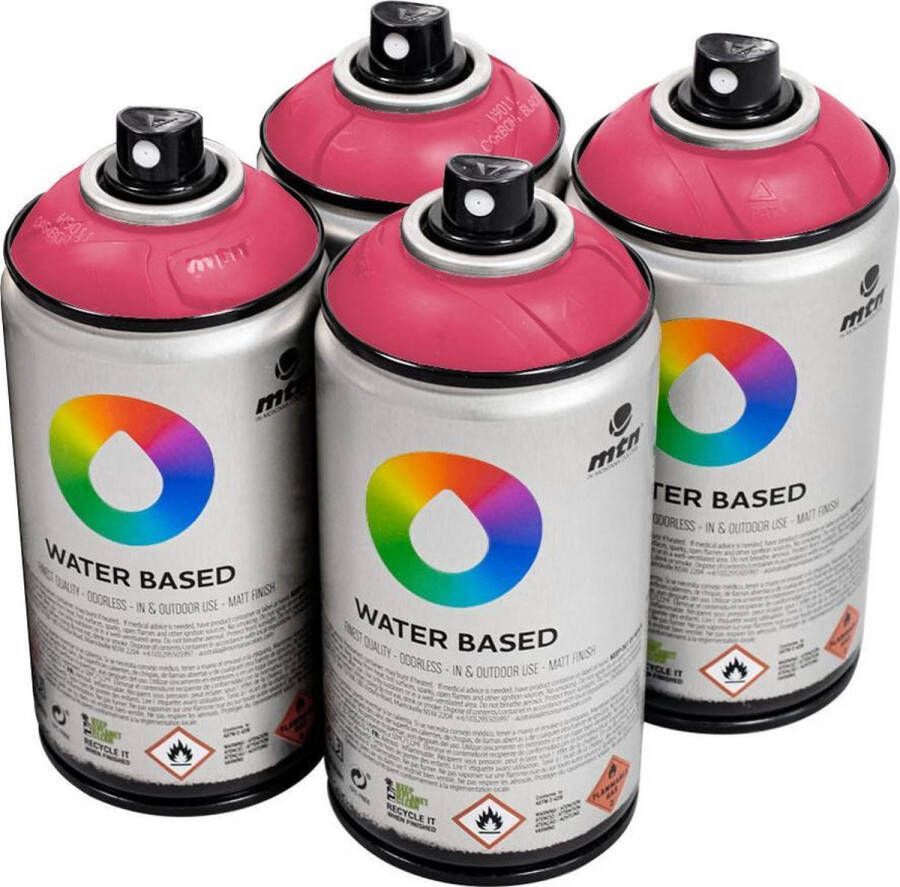 Mtn Roze waterbasis spuitverf Quinacridone Magenta- 4 stuks 300ml lage druk en matte afwerking