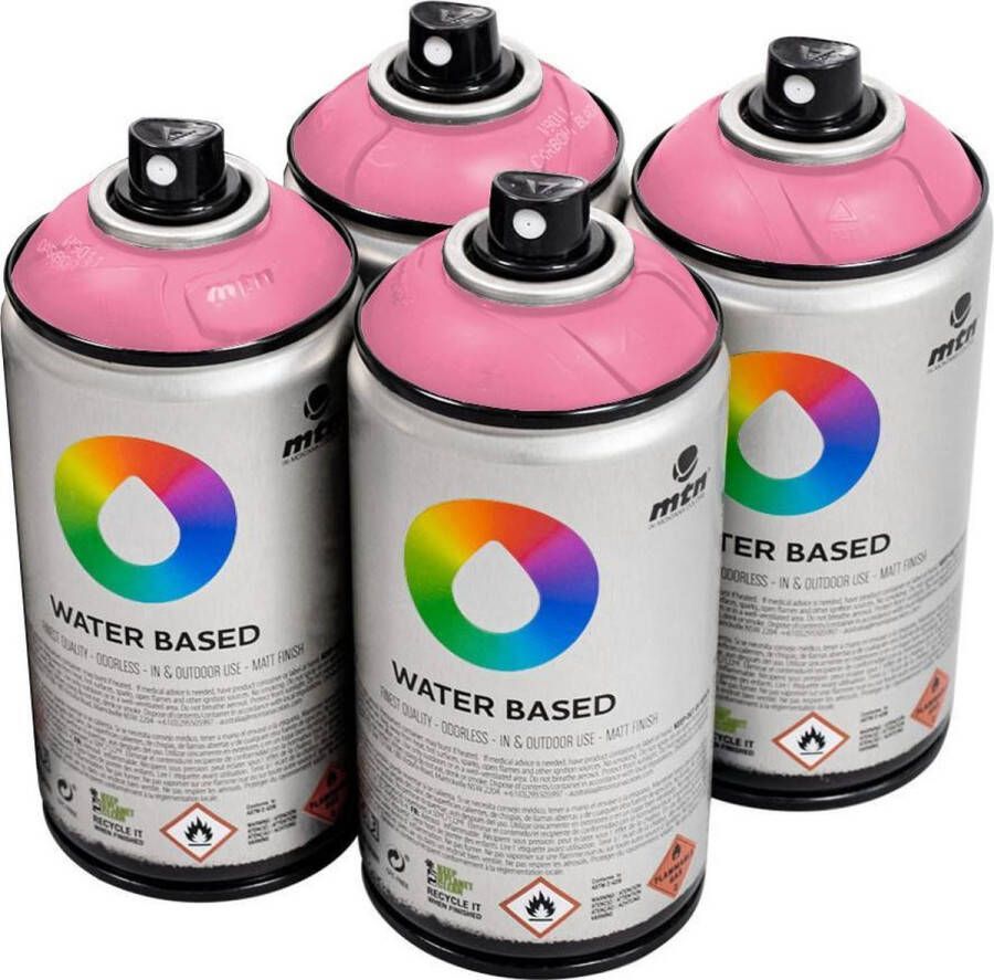 Mtn Roze waterbasis spuitverf Quinacridone Rose 4 stuks 300ml lage druk en matte afwerking