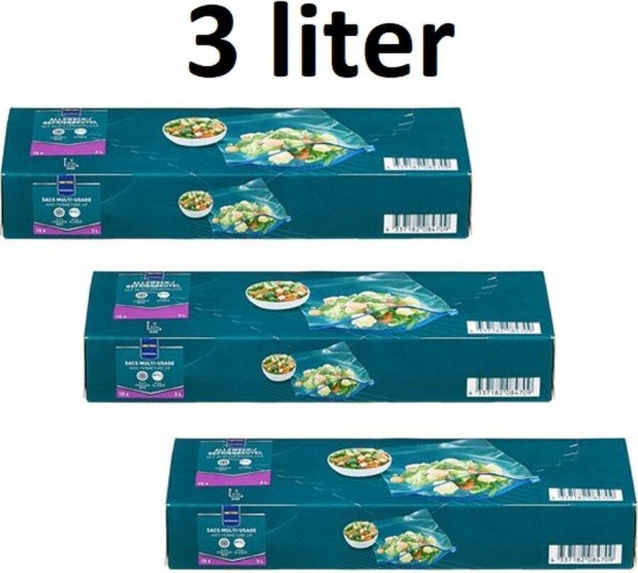 MTR Professionele diepvrieszakjes met zipsluiting 45 x diepvrieszakken 3 liter 24 x 31cm Vershoudzakken Lekvrije gripzakjes Boterhamzakjes Ziplock zakjes Hersluitbare zakjes