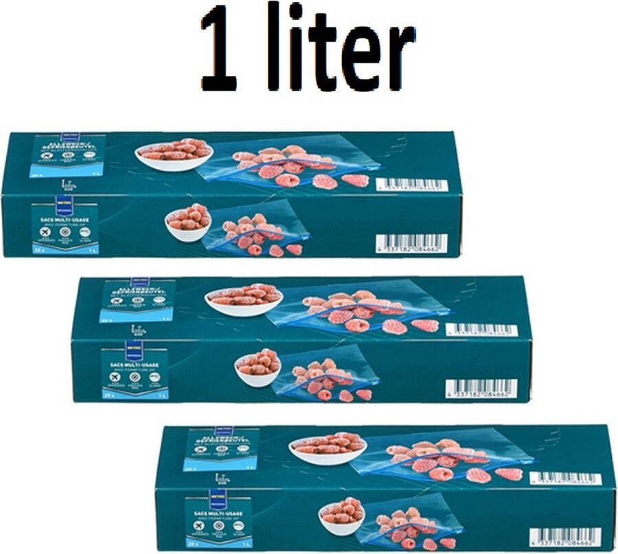 MTR Professionele diepvrieszakjes met zipsluiting 60 x diepvrieszakken 1 liter 24 x 17 5cm Vershoudzakjes voor in de vriezer Lekvrij Boterhamzakjes Ziplock zakjes Hersluitbare zakjes