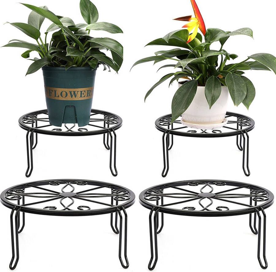 MUAEEOK 4 metalen bloemenstandaard zwart woonkamer bloemenkruk tuin voor binnen en buiten bloemenrek rek balkon plantenrek decoratieve plantentrap indoor outdoor decoratie (zwart)