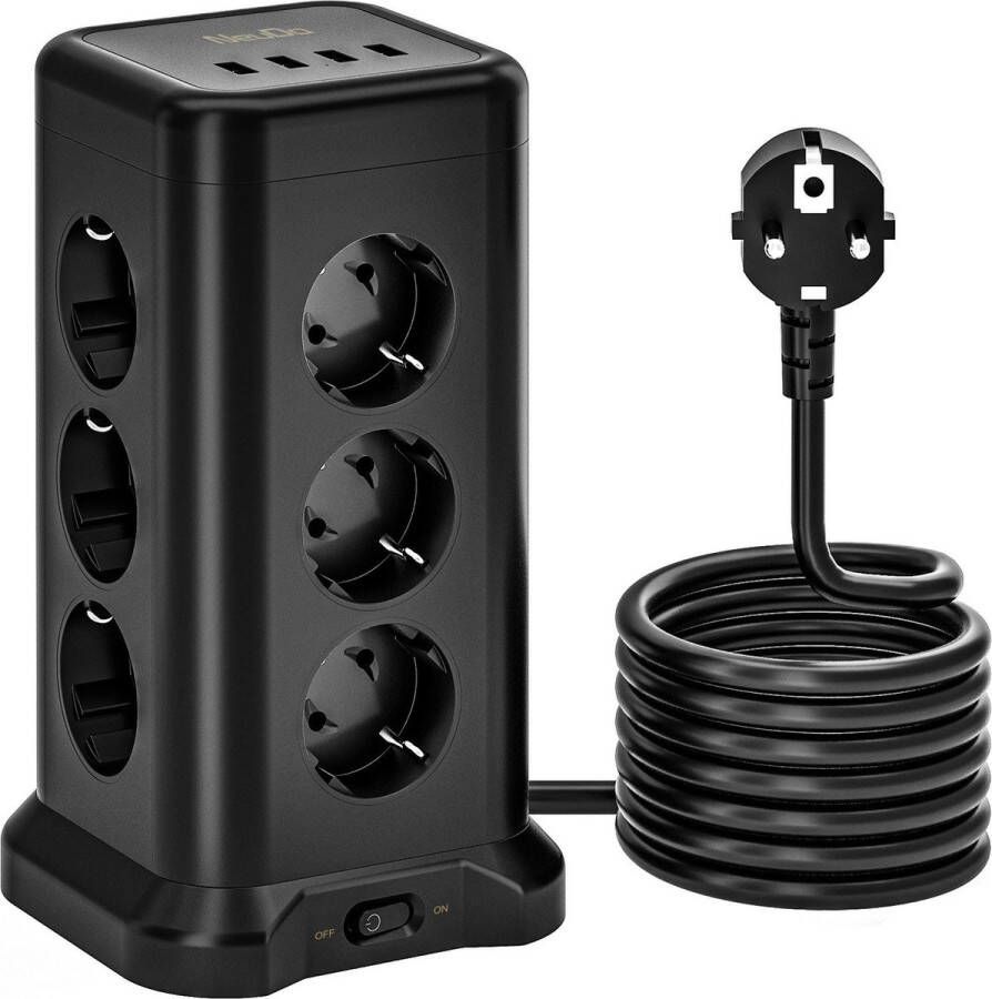Muchen Stekkerdoos met Schakelaar 4 USB 4000W 10A 12 voudige Meervoudige Stekker met 2M Verlengsnoer Wandcontactdoos Verdeelstekker voor thuis kantoor