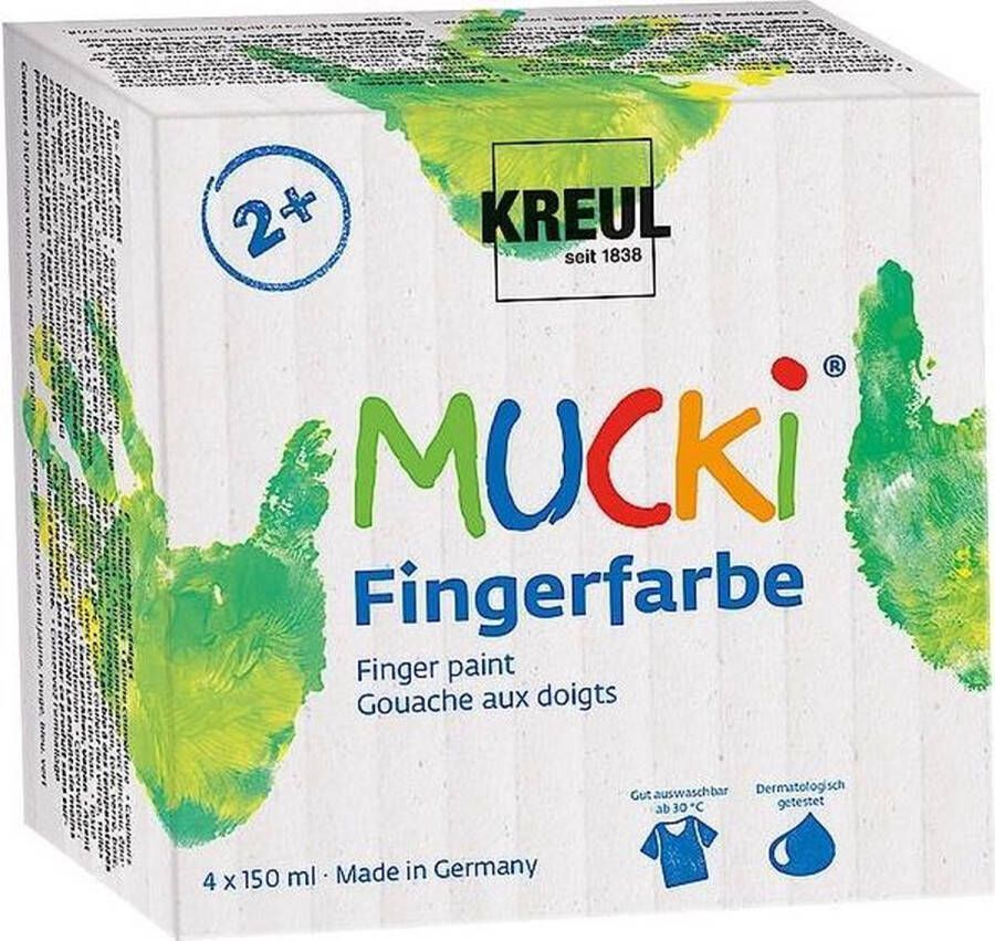 Mucki Vingerverf set 4x 150ml primaire kleuren Dermatologisch getest parabenenvrij & veganistisch