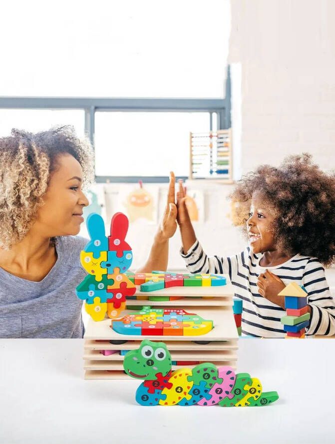 Multi 3D puzzel van hout cobra slang variant montessori educatief speelgoed genummerde 3d puzzel in kleuren
