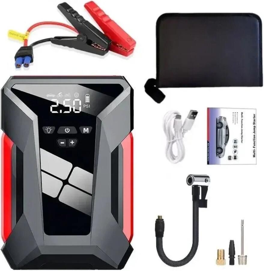 Multi-Functionele JumpStarter Multi-Function Jump Starter 3-in-1 Jump Starter met Powerbank Starthulp met 12v Accu Lader voor Auto Motor Scooter Boot Draagtas LED lamp -12Volt