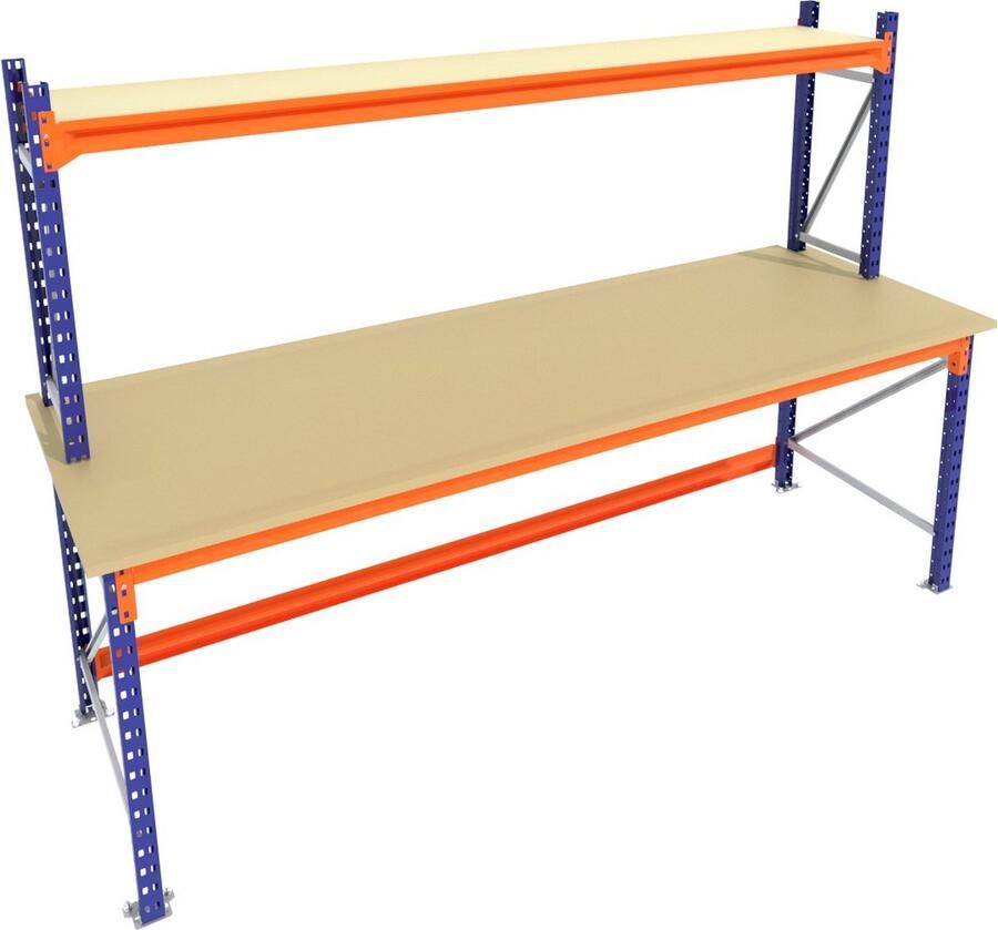 Multi Profiel Werkbank & Inpaktafel Vast model 240x120x92 centimeter (BxDxH) Zeer sterk Met bovenvak werktafel professioneel Blauw oranje!