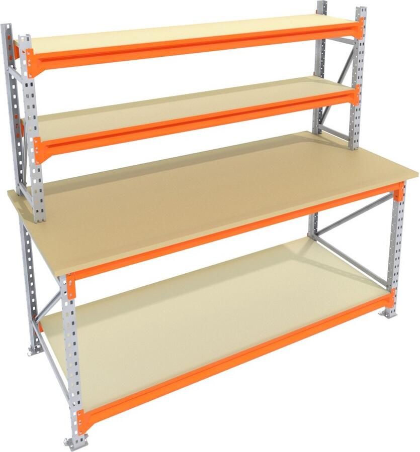 Multi Profiel Werkbank vast GALVA Met dubbele opbouw 92x170x100 (HxBxD) Gegalvaniseerd Inpaktafel