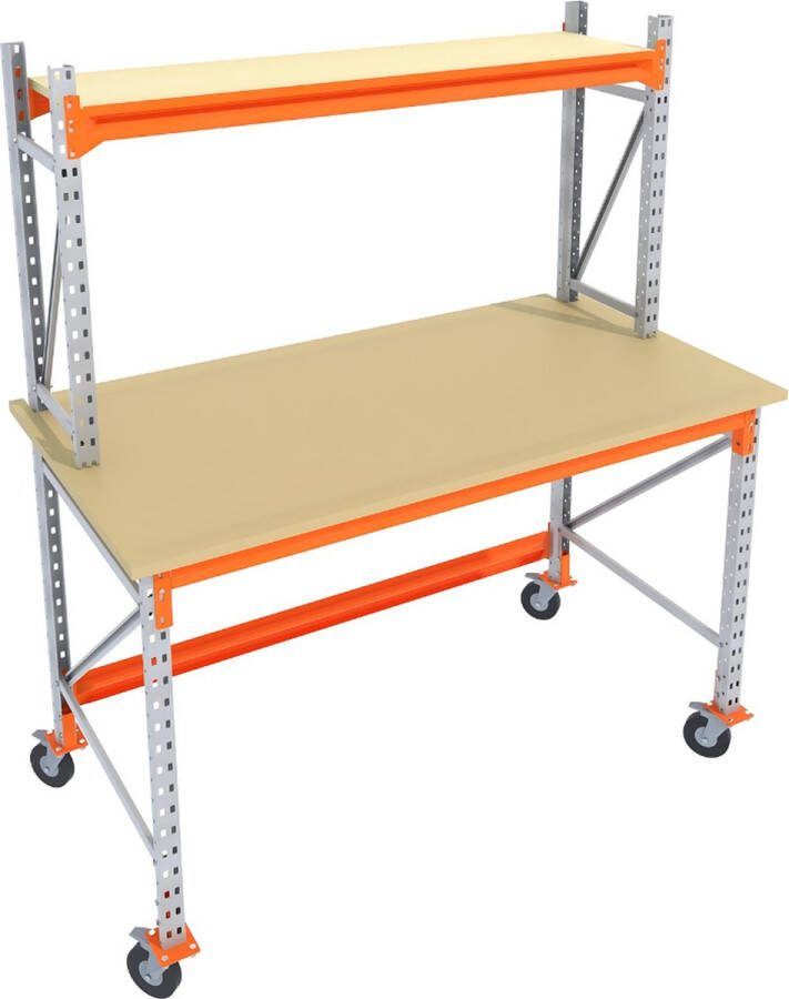 Multi Profiel Werkbank GALVA op wielen Met opbouw 135 x 85 cm (BxD) 2 verdiepingen Super sterk! Werktafel Professioneel Gegalvaniseerd metaal