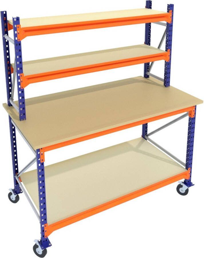 Multi Profiel Werkbank op wielen Met opbouw 135 x 85 cm (BxD) 4 verdiepingen Super sterk!
