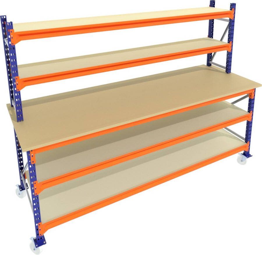 Multi Profiel Werkbank op wielen Met opbouw 150 x 100 cm (BxD) 2 verdiepingen Super sterk!